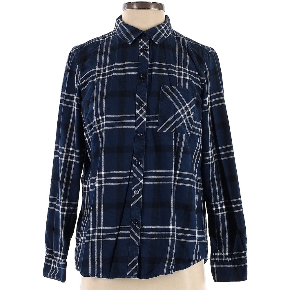 BCBGeneration Navy Blue Plaid Button Down - Size Small
